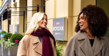 Girls entering The Morgan Hotel, in Temple Bar, Dublin, Irela